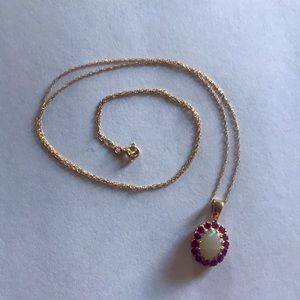 COPY - Gold, Ruby-haloed, White Opal necklace